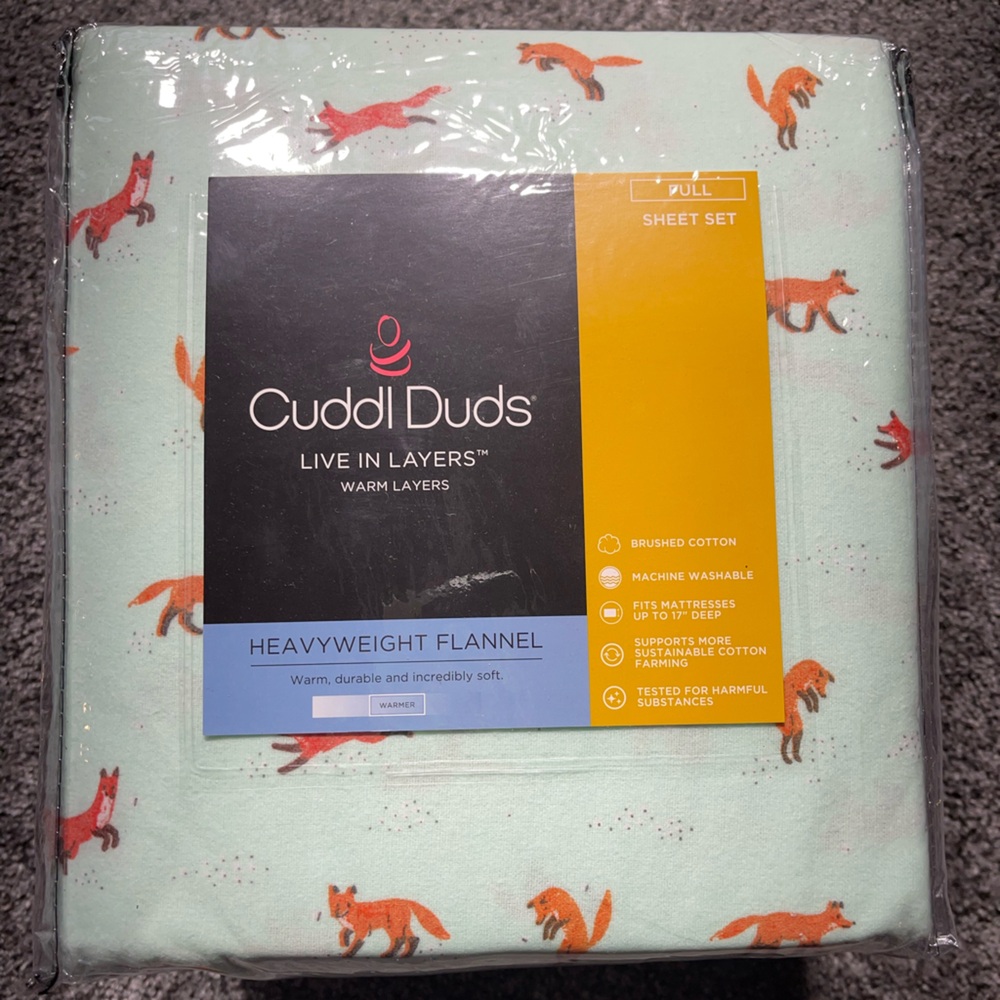 Cuddl Duds Fox Print Flannel Sheet Set full size